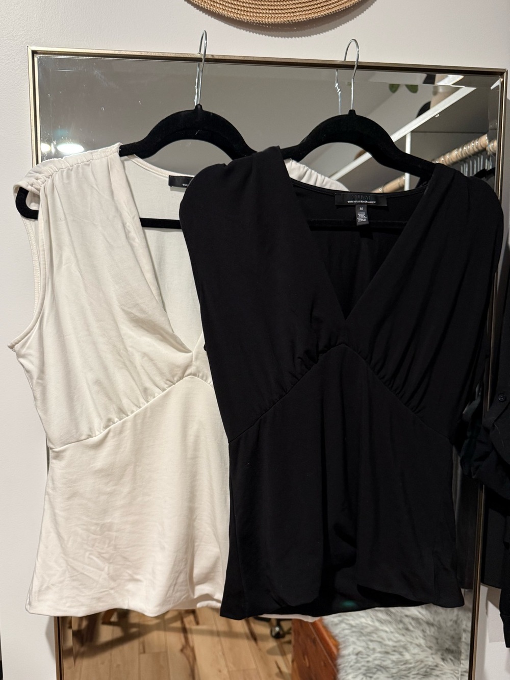 Lot of 2: Women's V-Neck Sleeveless Top - Black and White